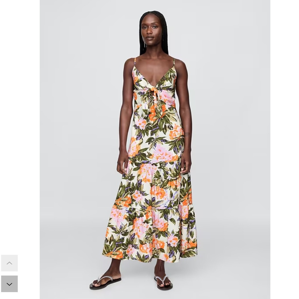 GAP Tie Front Tiered Maxi Dress Woman XXL Tropical Floral Pockets Holiday 2025